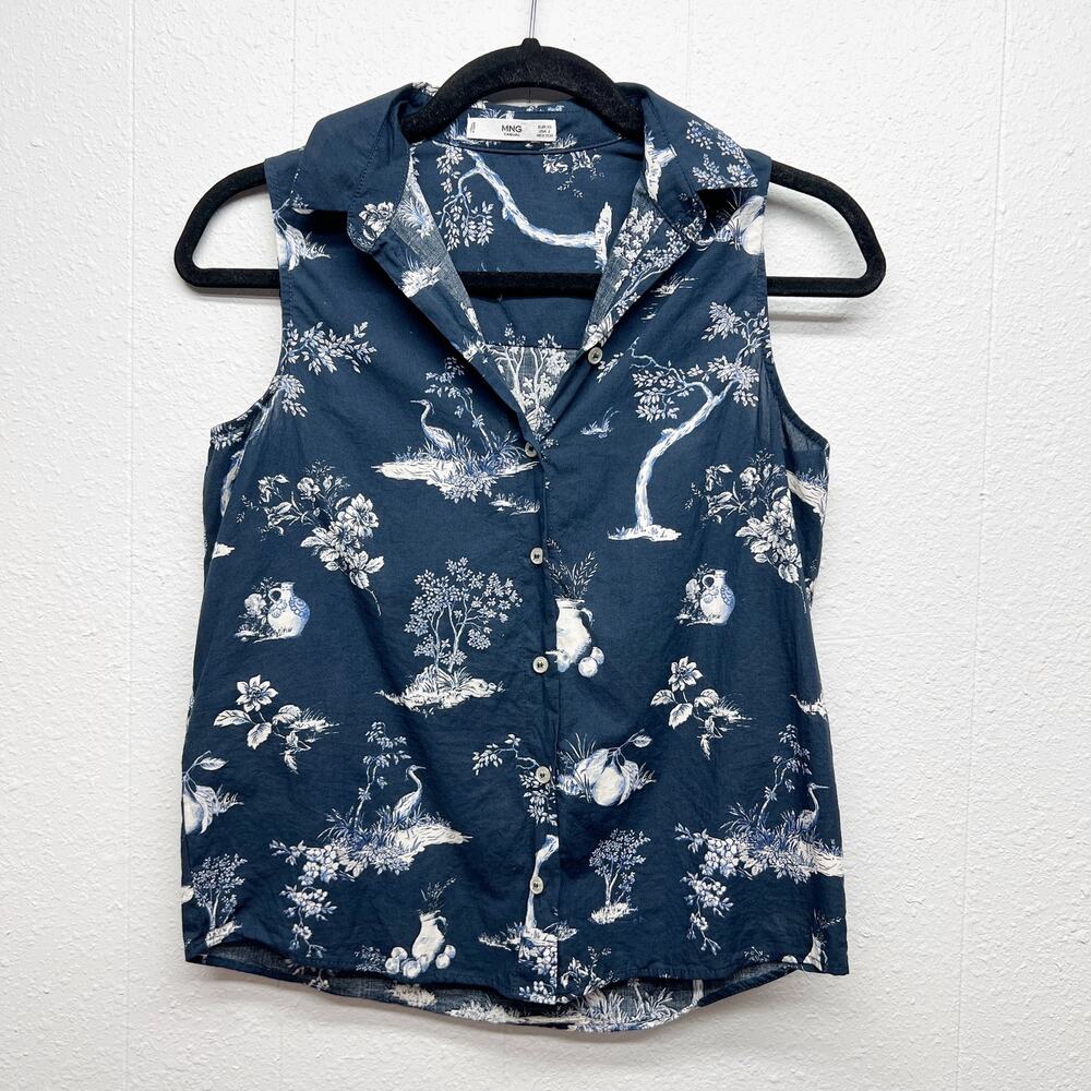 MNG Heron Floral Novelty Nature Cottagecore Gardencore Womens Cotton Top Size 2